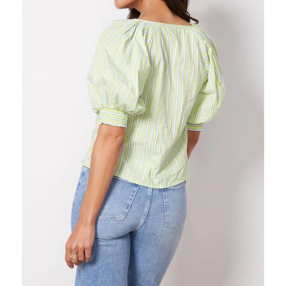 NEW SANCTUARY v neck poplin top in green energy stripe - Picture 3 of 4